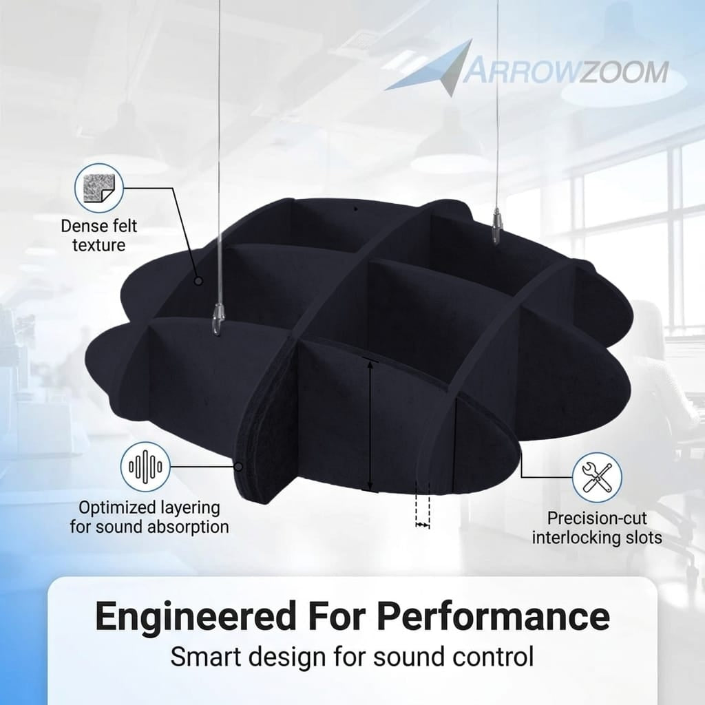 Arrowzoom EchoArt Elegant Sound Absorbers Hanging Ceiling Panels Black - KK1459