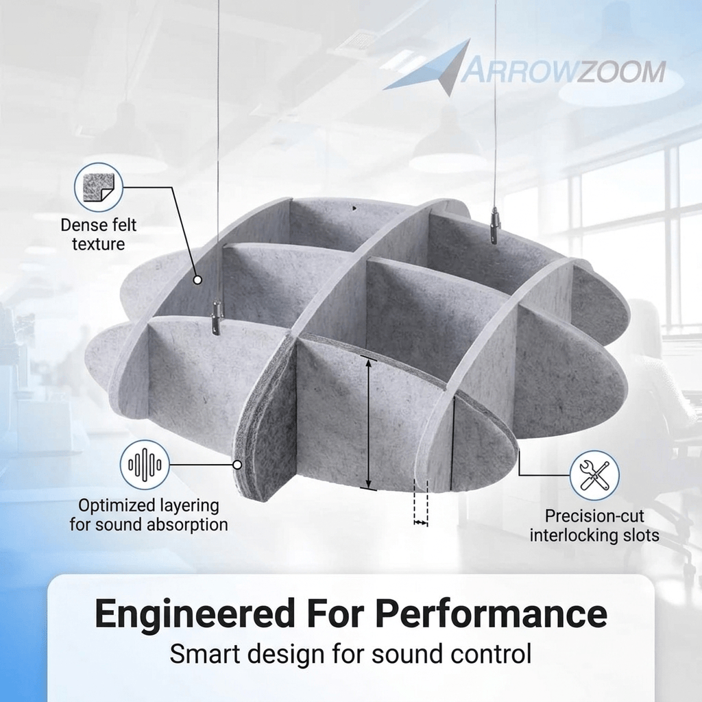 Arrowzoom EchoArt Elegant Sound Absorbers Hanging Ceiling Panels Gray - KK1458