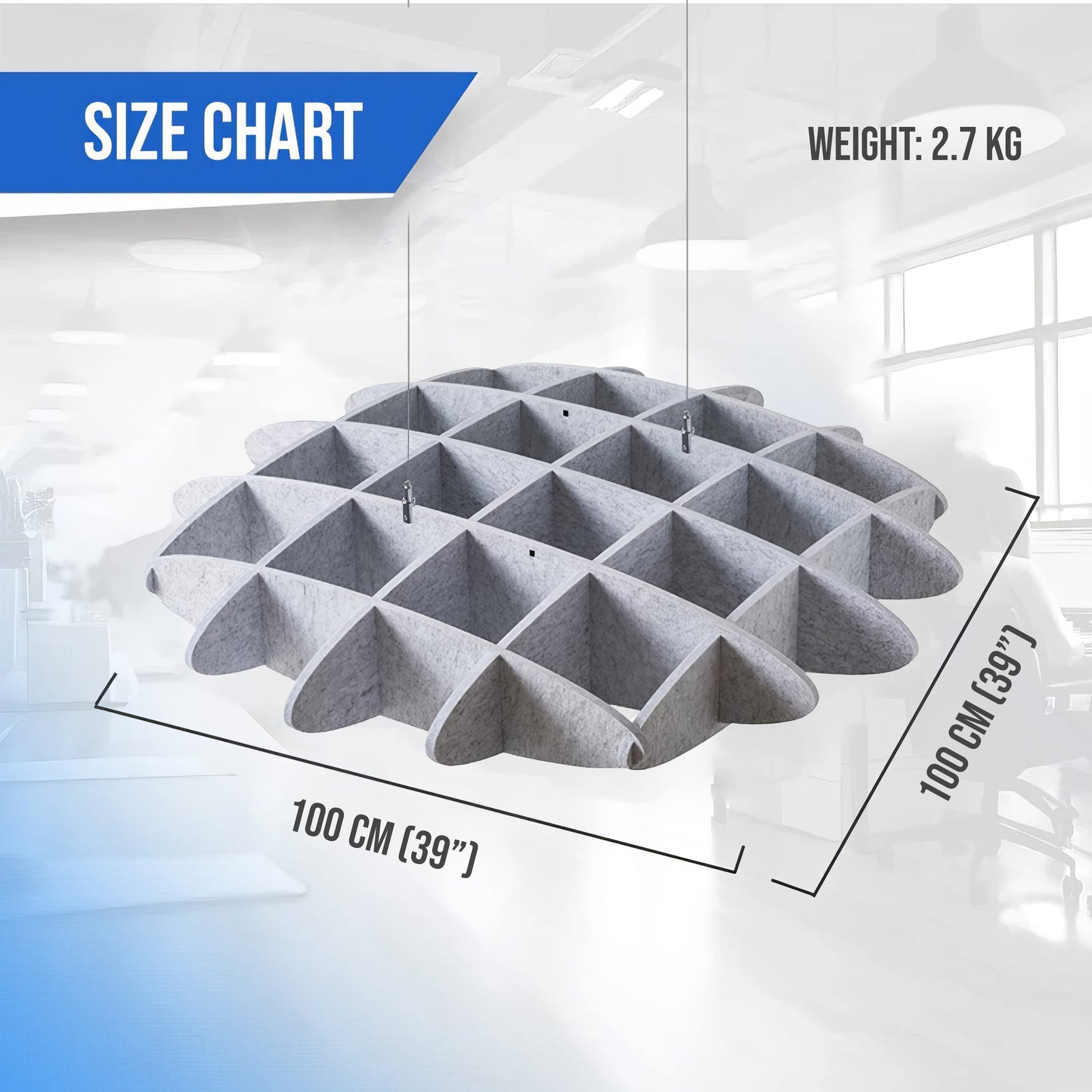 Arrowzoom EchoArt Elegant Sound Absorbers Hanging Ceiling Panels Gray - KK1458 Gray / 100 x 100 cm (39 x 39”)