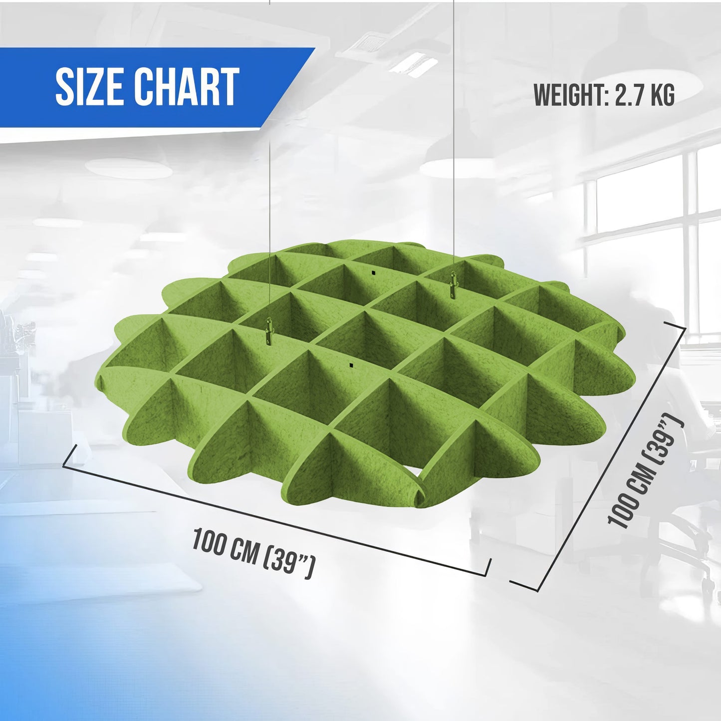 Arrowzoom EchoArt Elegant Sound Absorbers Hanging Ceiling Panels Green cm - KK1461 Green / 100 x 100 cm (39 x 39")