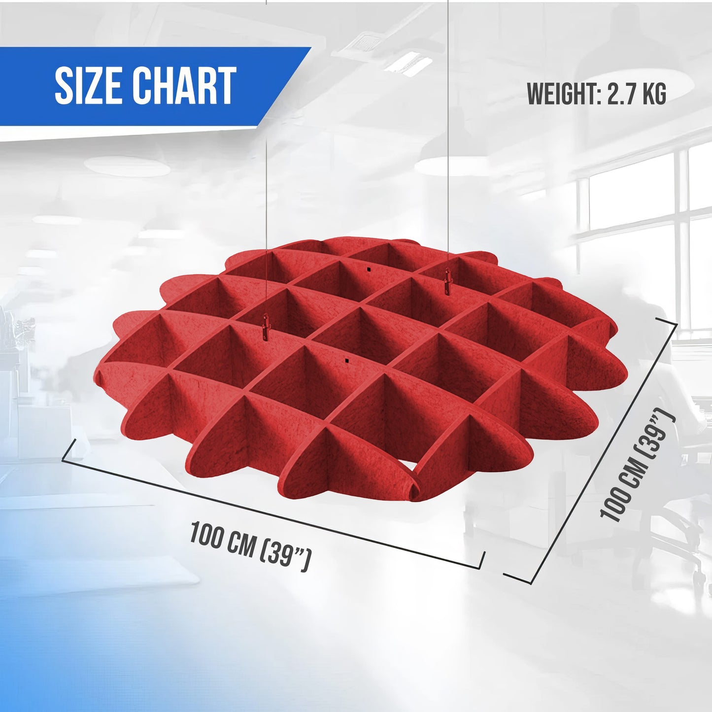 Arrowzoom EchoArt Elegant Sound Absorbers Hanging Ceiling Panels Red - KK1462 Red / 100 x 100 cm (39 x 39”)