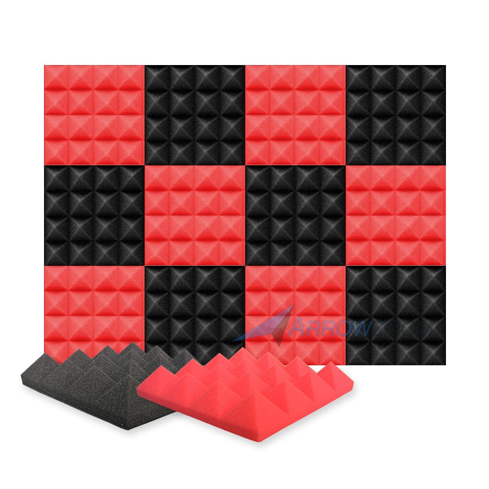 New 12 pcs Black and Red Bundle Pyramid Tiles Acoustic Panels Sound  Absorption Studio Soundproof Foam KK1034