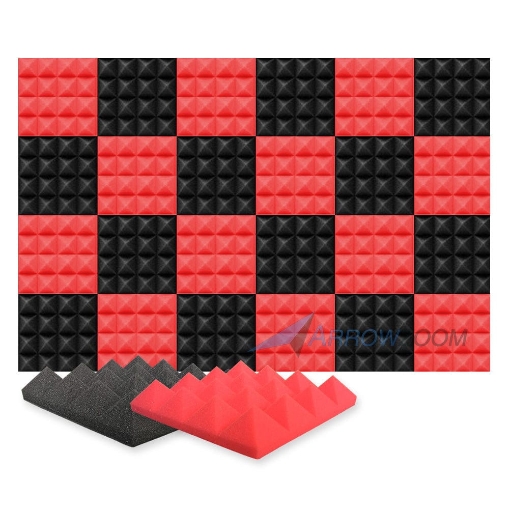 New 24 pcs Black and Red Bundle Pyramid Tiles Acoustic Panels Sound  Absorption Studio Soundproof Foam KK1034