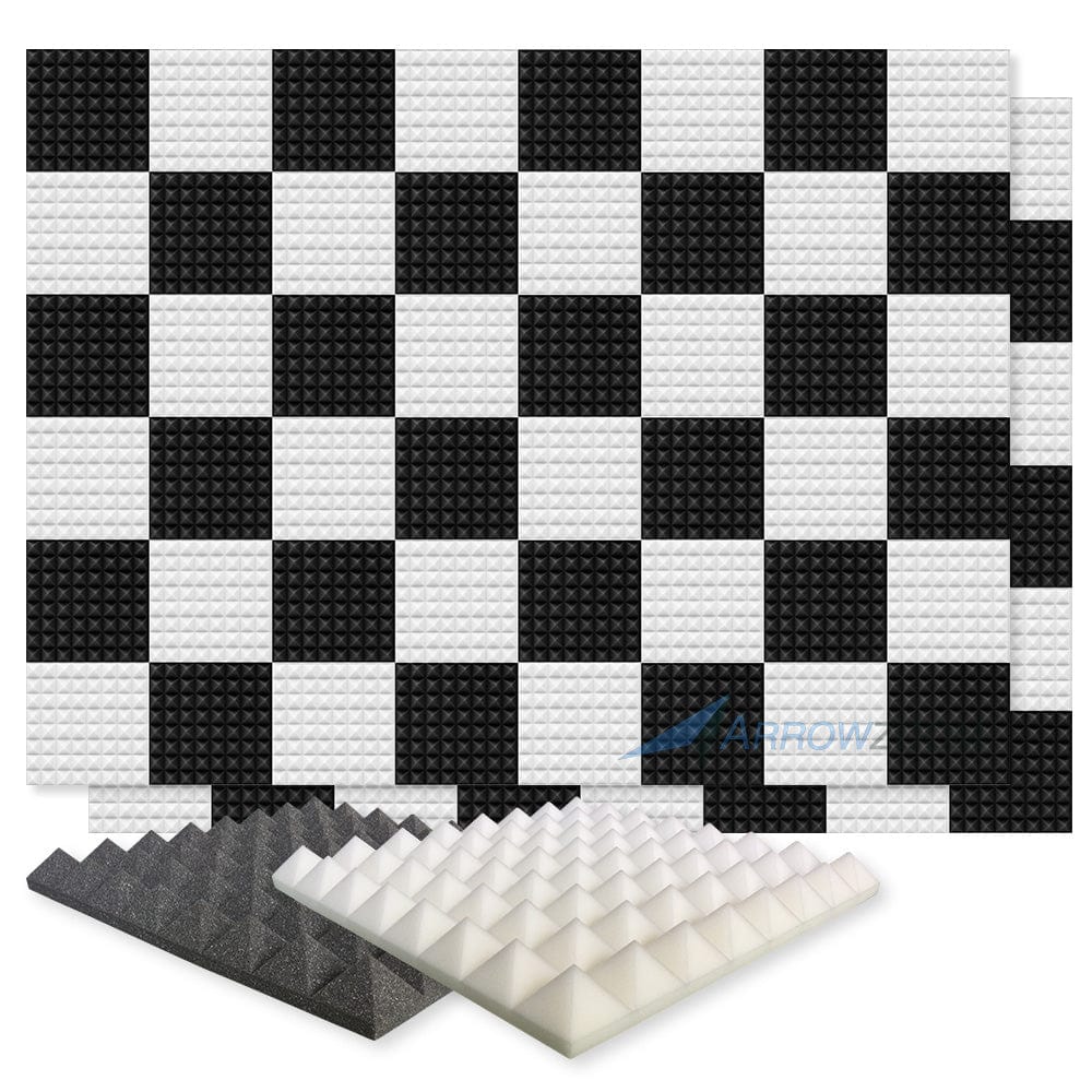 New 96 pcs Black and Pearl White Bundle Pyramid Tiles Acoustic Panels Sound  Absorption Studio Soundproof Foam KK1034