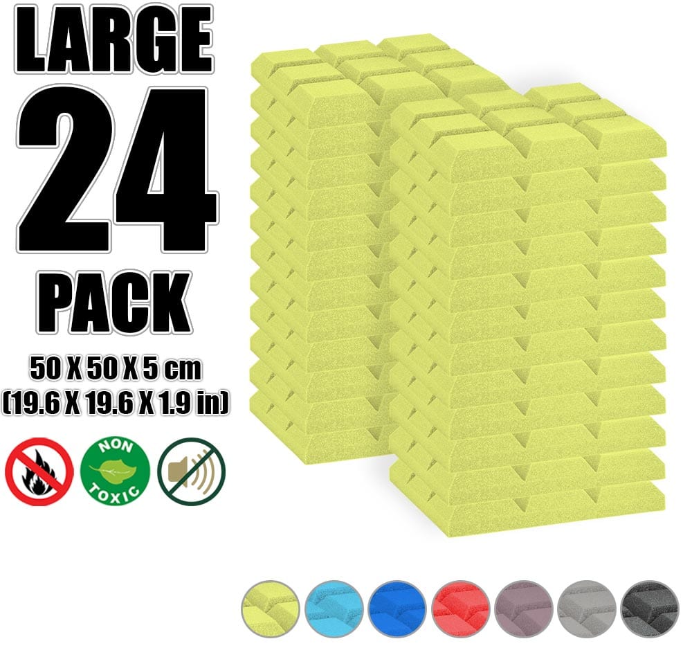 New 24 pcs Bundle Bevel Grid Type Acoustic Panels Sound Absorption Studio Soundproof Foam 7 Colors KK1046 Yellow