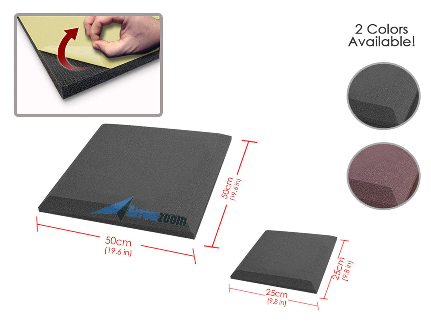 New Flat Bevel Adhesive Backed Tile Acoustic Panels Sound Absorption Studio Soundproof Foam 2 Colors KK1055 Arrowzoom.