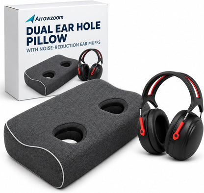 Arrowzoom Better Sleep 2 Ear Hole Memory Foam Pillow and Soundproof Ear Muffs KK1482
