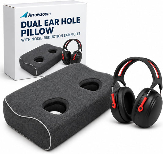 Arrowzoom Better Sleep 2 Ear Hole Memory Foam Pillow and Soundproof Ear Muffs KK1482