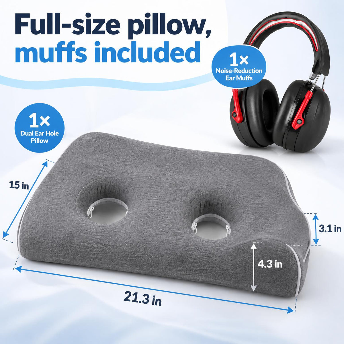 Arrowzoom Better Sleep 2 Ear Hole Memory Foam Pillow and Soundproof Ear Muffs KK1482