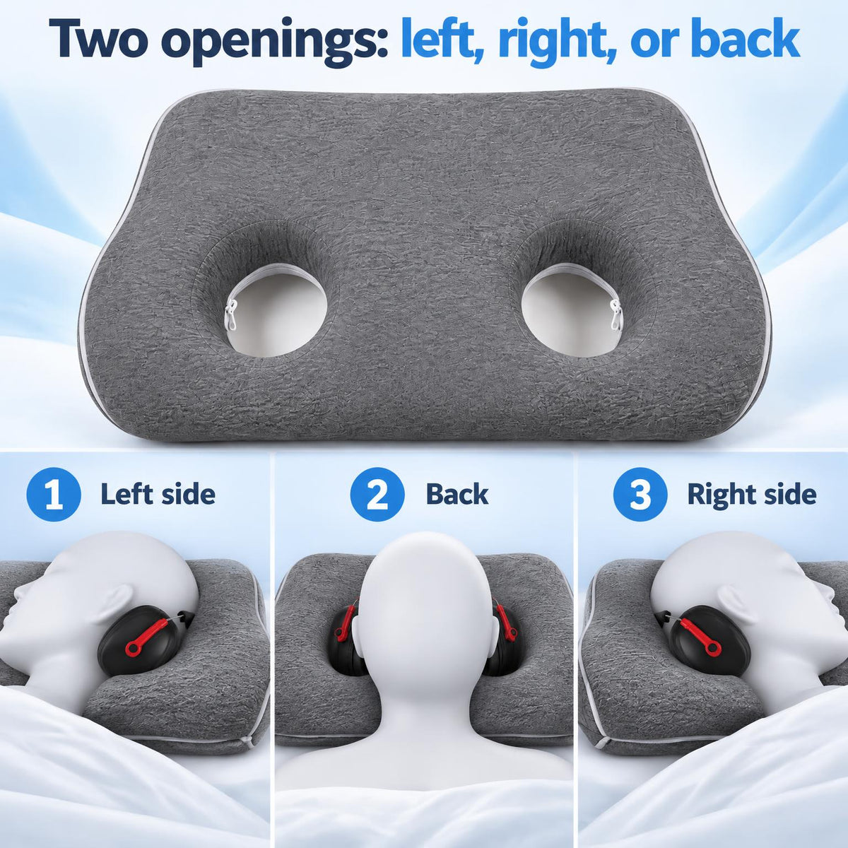 Arrowzoom Better Sleep 2 Ear Hole Memory Foam Pillow and Soundproof Ear Muffs KK1482
