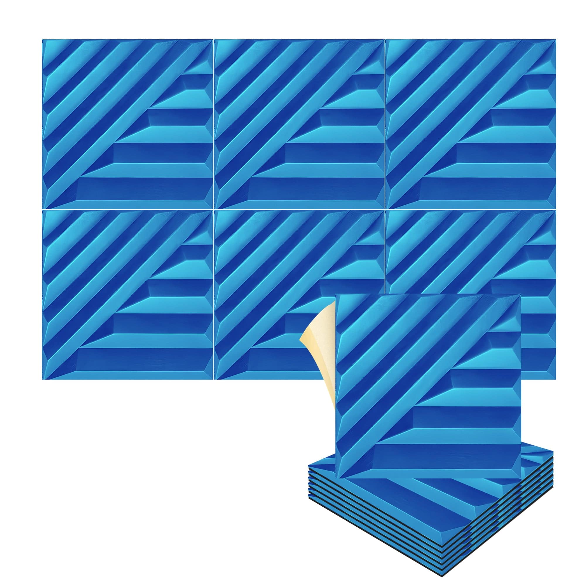 Arrowzoom Solid Wave 3D Polyester Felt Art Panels - KK1426 1 / Blue / 50x50cm