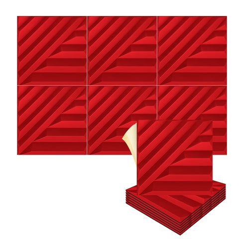 Arrowzoom Solid Wave 3D Polyester Felt Art Panels - KK1426 1 / Red / 50x50cm