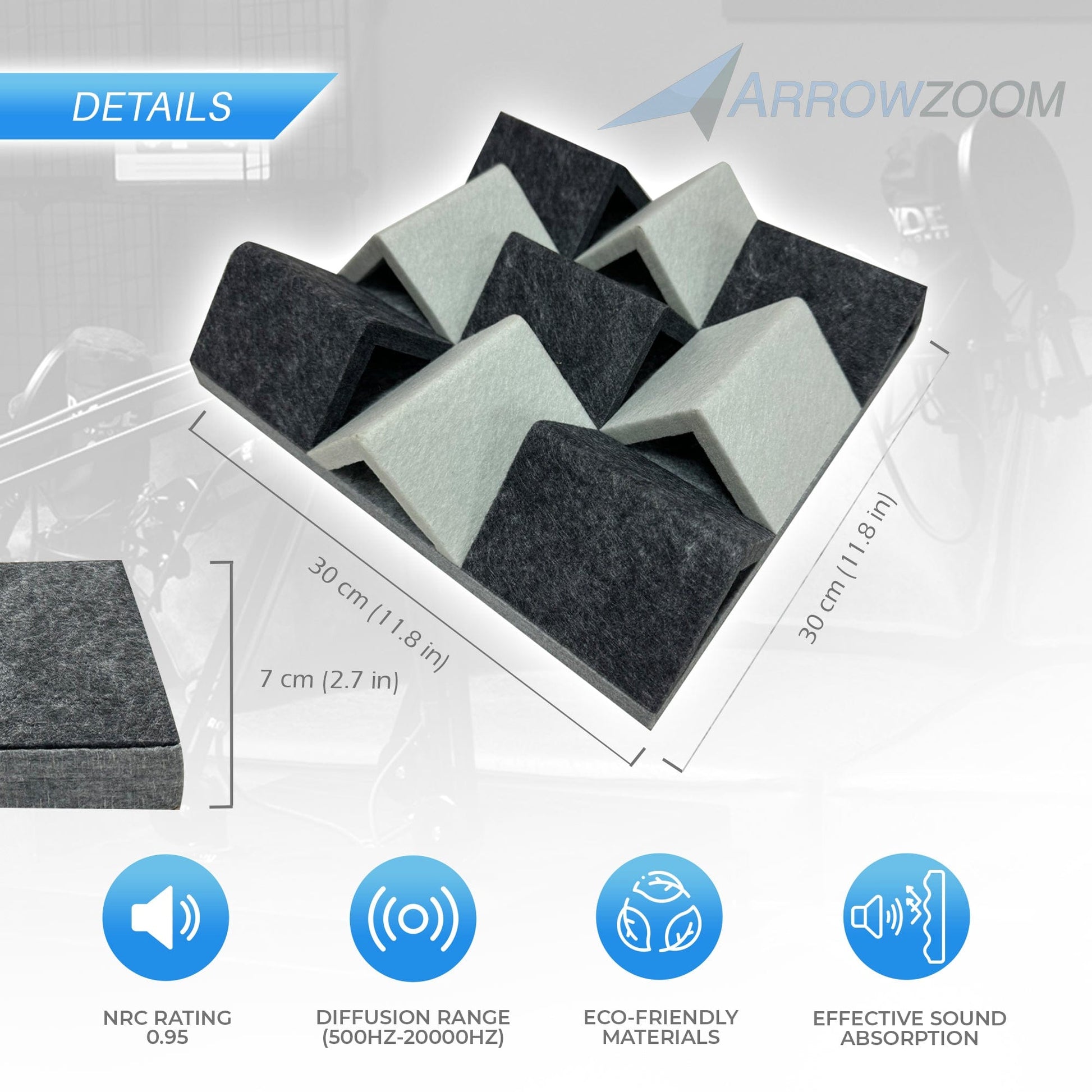 Arrowzoom Black and Gray 3D Felt Sound Diffuser - KK1430