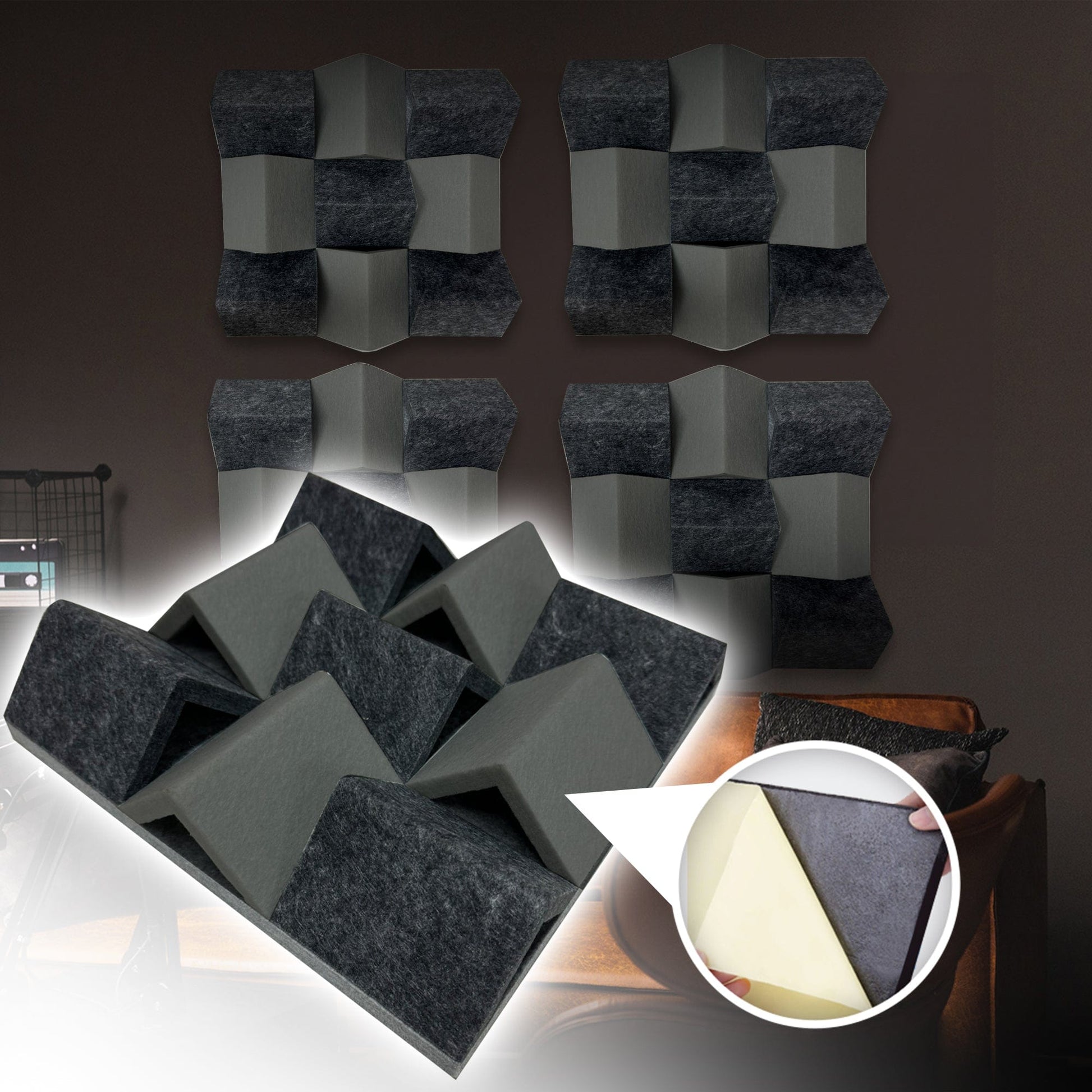 Arrowzoom Black and Gray 3D Felt Sound Diffuser - KK1430