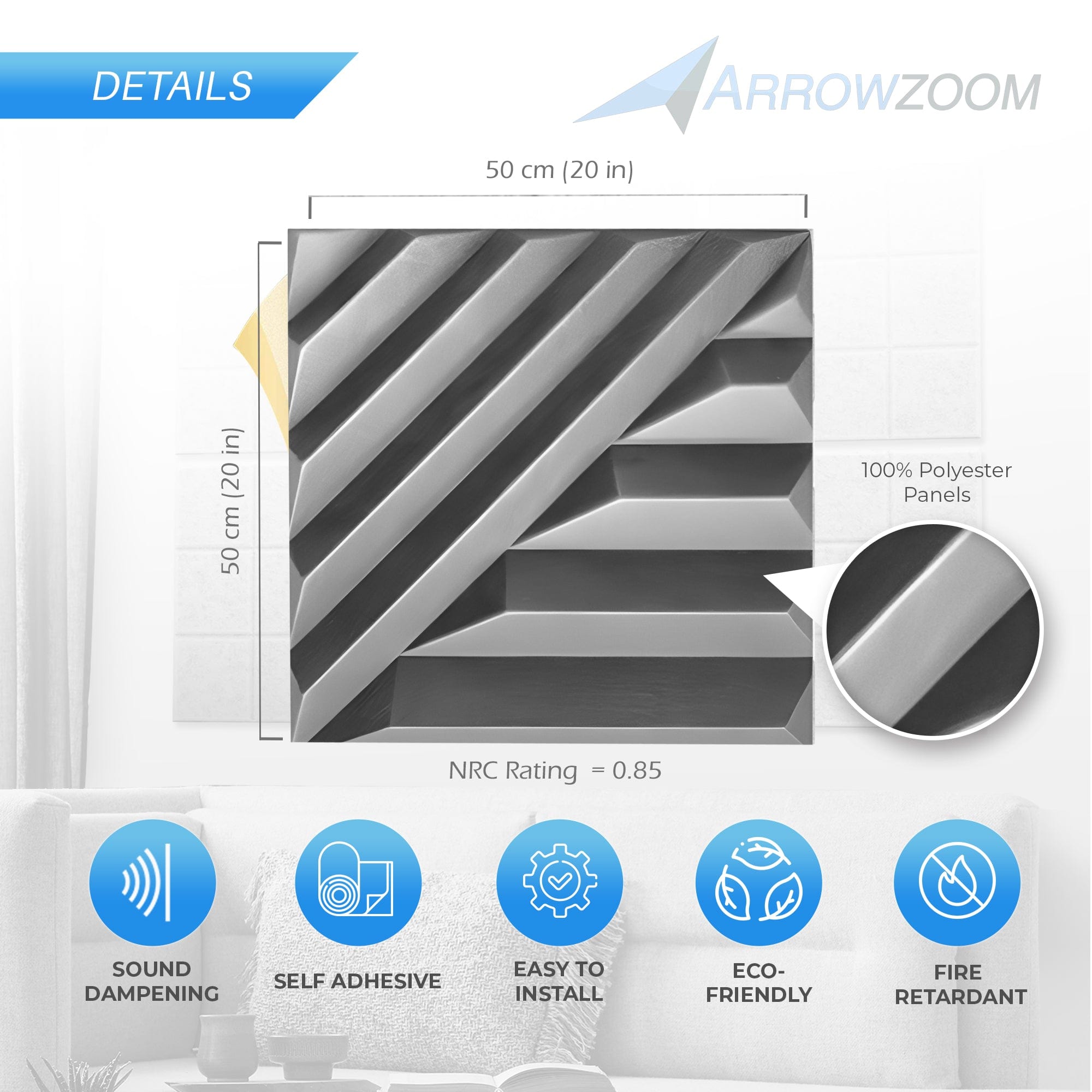 Arrowzoom Solid Wave 3D Polyester Felt Art Panels - KK1426