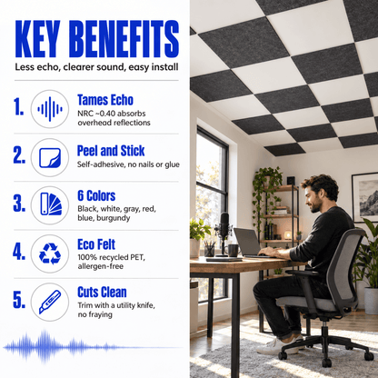 Arrowzoom Self-Adhesive Acoustic Felt Ceiling Panels (KK1424)