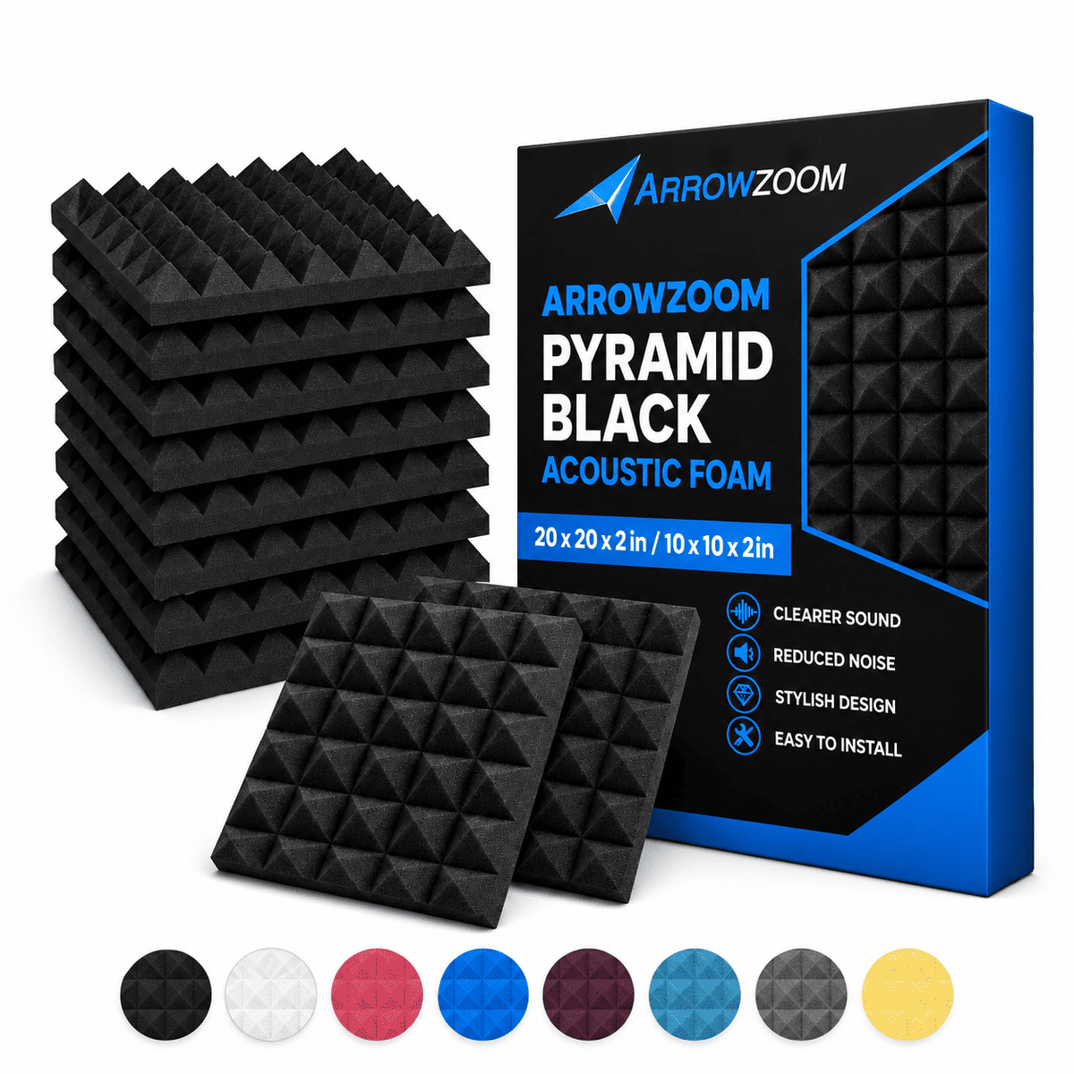 Arrowzoom Pyramid Self-Adhesive Acoustic Foam Tiles — Peel & Stick —  Solid Colors - KK1034