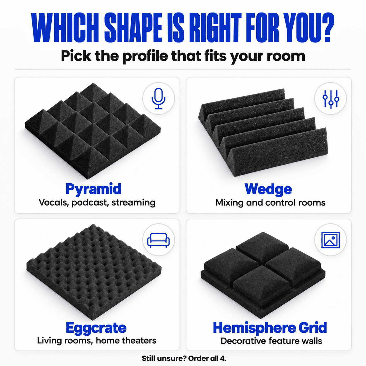 Try Before You Buy — Acoustic Foam Sample (4 Shapes) · KK1034, KK1052, KK1040, KK1134
