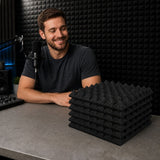 Arrowzoom Pyramid Self-Adhesive Acoustic Foam Tiles — Peel & Stick — Black x Blue Bundle - KK1034