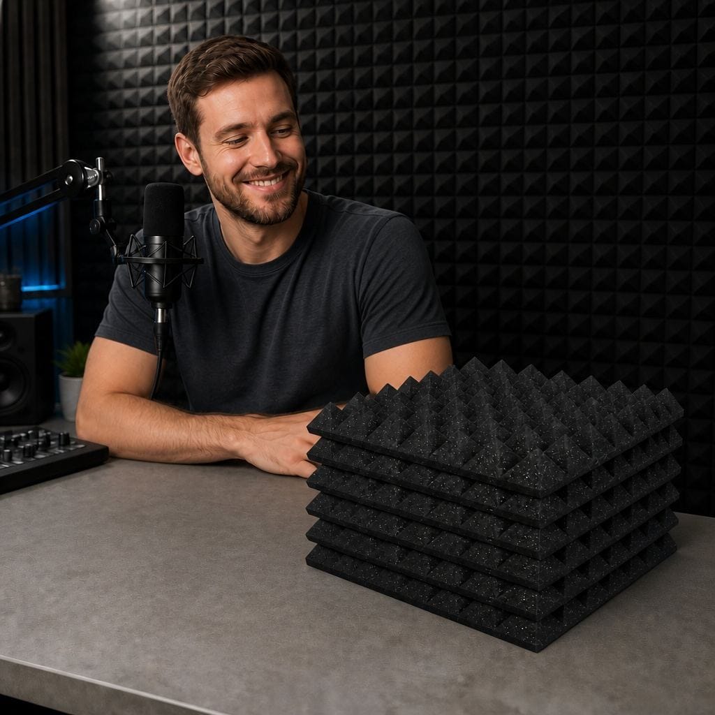 Arrowzoom Pyramid Self-Adhesive Acoustic Foam Tiles — Peel & Stick — Black x Blue Bundle - KK1034