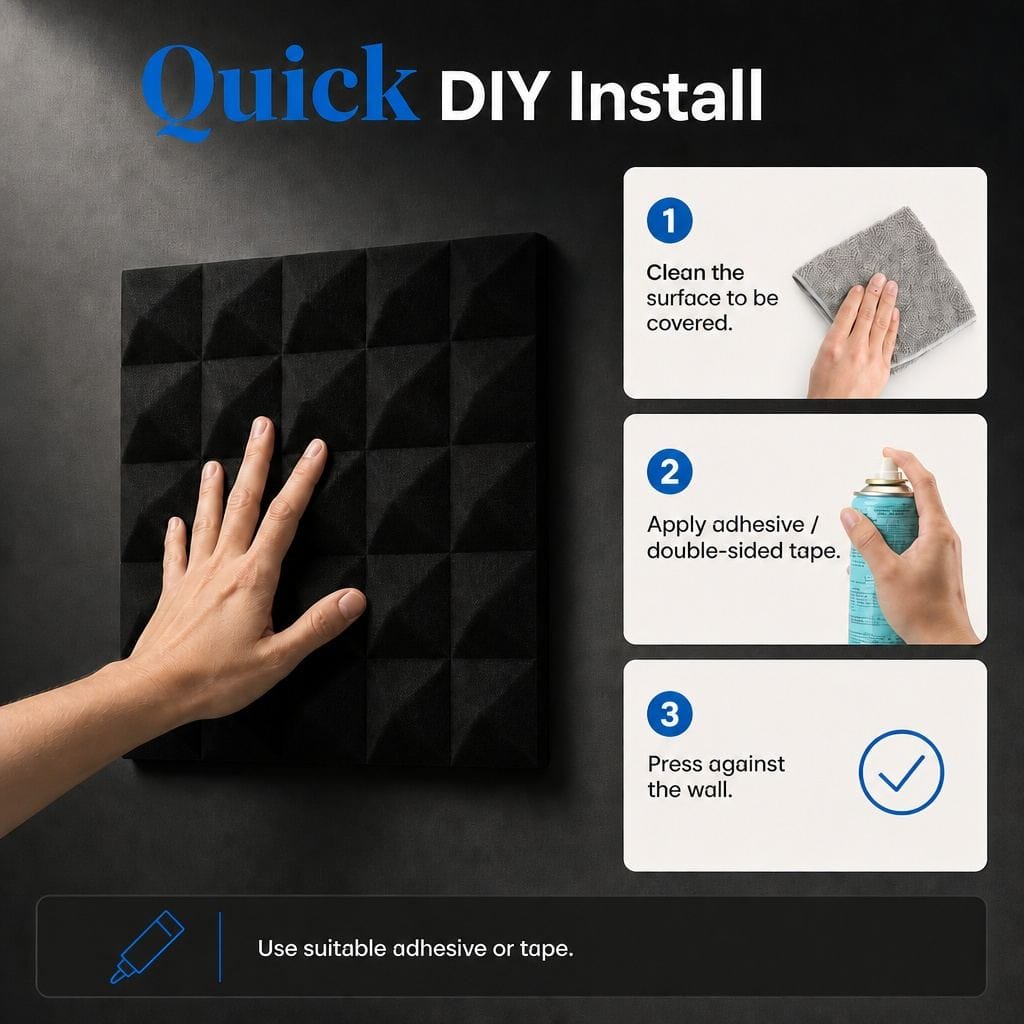 Arrowzoom Pyramid Self-Adhesive Acoustic Foam Tiles — Peel & Stick — Black x Blue Bundle - KK1034