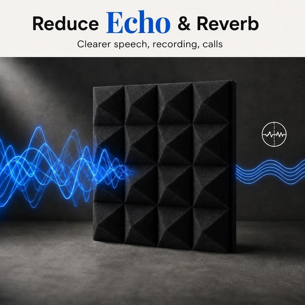 Arrowzoom Pyramid Self-Adhesive Acoustic Foam Tiles — Peel & Stick — Black x Blue Bundle - KK1034