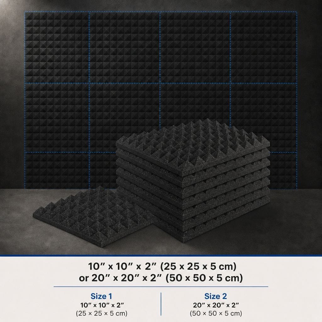 Arrowzoom Pyramid Self-Adhesive Acoustic Foam Tiles — Peel & Stick — Black x Blue Bundle - KK1034