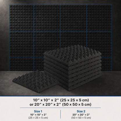 Arrowzoom Pyramid Self-Adhesive Acoustic Foam Tiles — Peel & Stick — Black x Blue Bundle - KK1034