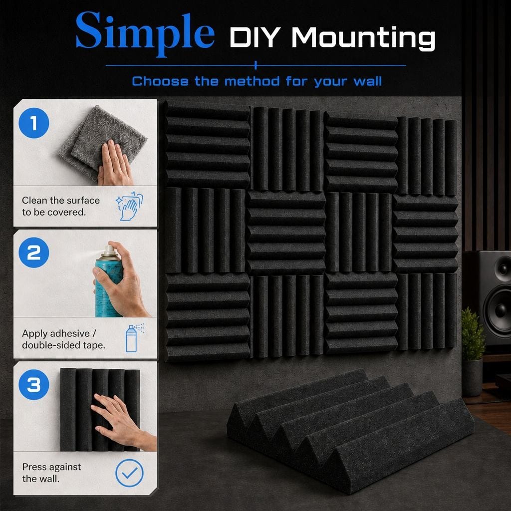 Arrowzoom Wedge Tiles Series Acoustic Foam - Black x Blue Bundle - KK1134