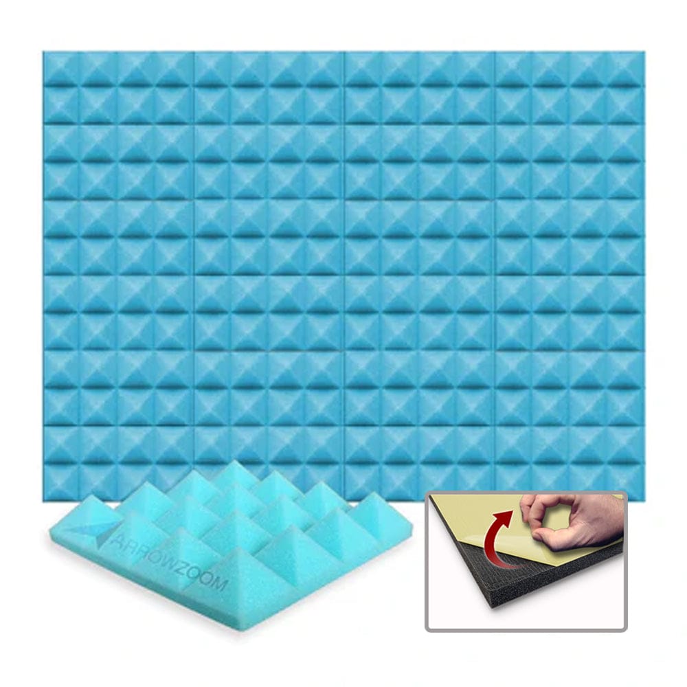 Arrowzoom Acoustic Pyramid Foam Series - Solid Colors - KK1034 Baby Blue / 1 Piece - 25 x 25 x 5 cm / 10 x 10 x 2in / Yes Adhesive
