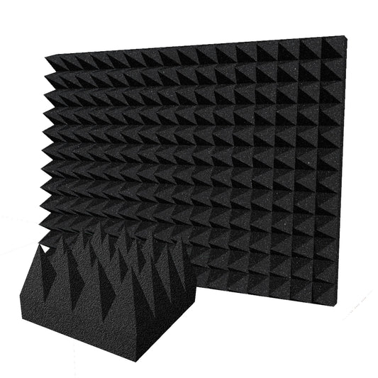 Arrowzoom Acoustic Pyramid Foam Series PRO - Black - KK1471 Black / 12 Pieces - 25 x 25 x 10 cm / 10 x 10 x 4"