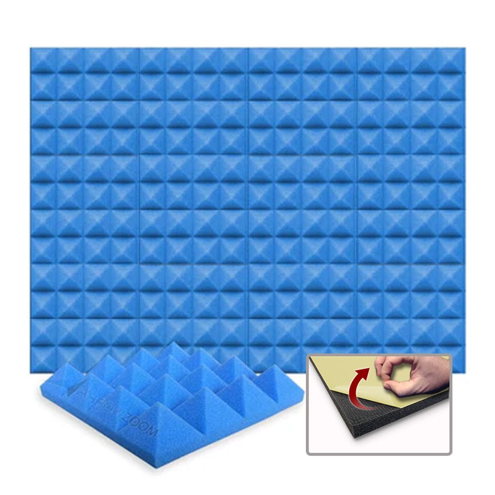 Arrowzoom Acoustic Pyramid Foam Series - Solid Colors - KK1034 Blue / 1 Piece - 25 x 25 x 5 cm / 10 x 10 x 2in / Yes Adhesive