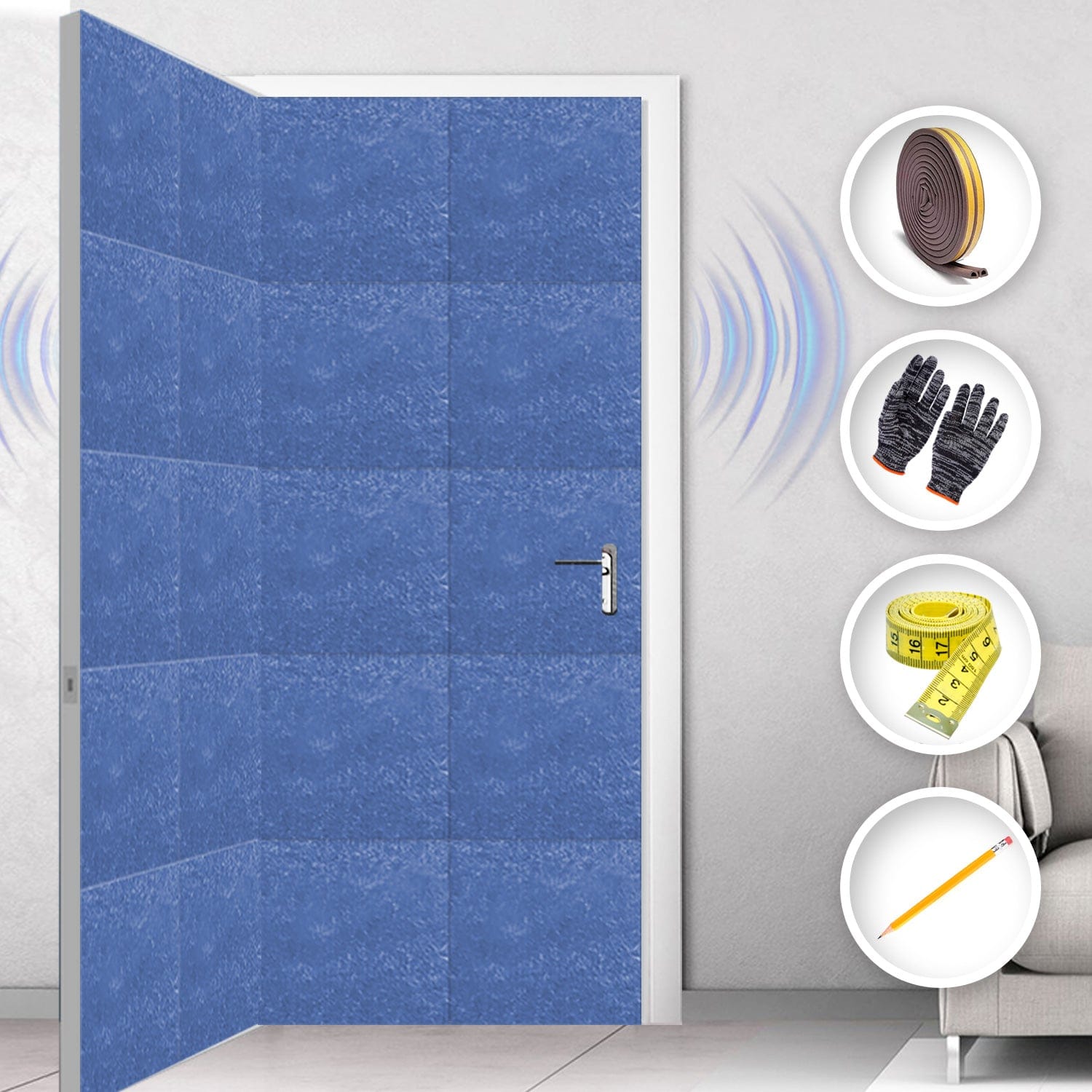 Arrowzoom Soundproof Door Kit KK1184 Blue / 40 pcs - Double Sided - Front & Back / YES