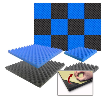 Arrowzoom Eggcrate Convoluted Acoustic Foam - Series Black x Blue Bundle - KK1052 Blue & Black / 48 Pieces - 25 x 25 x 3 cm / 10x10x2 in / Yes - Adhesive
