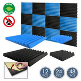 Arrowzoom Wedge Tiles Series Acoustic Foam - Black x Blue Bundle - KK1134 Blue / Black / 48 Pieces - 25 X 25 X 5 cm / 10 x 10 x 2in / Yes - With Adhesive