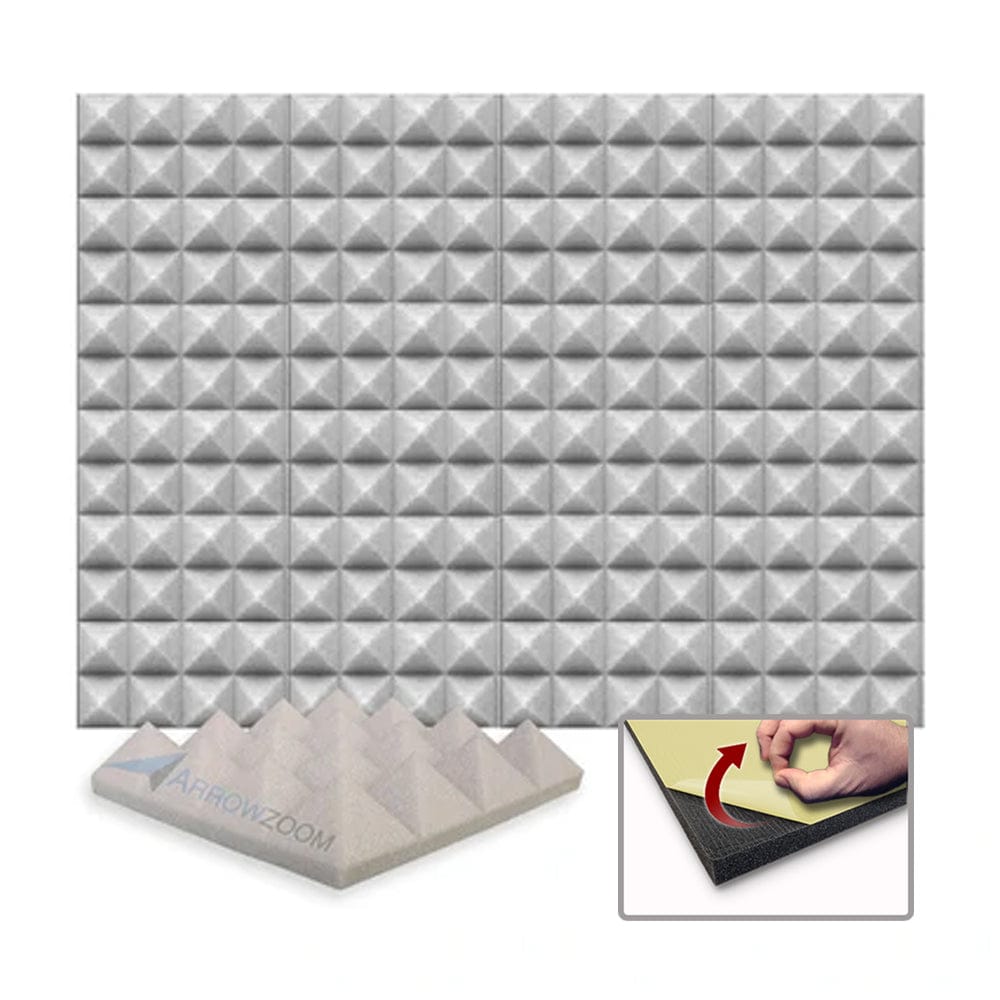 Arrowzoom Acoustic Pyramid Foam Series - Solid Colors - KK1034 Gray / 1 Piece - 25 x 25 x 5 cm / 10 x 10 x 2in / Yes Adhesive