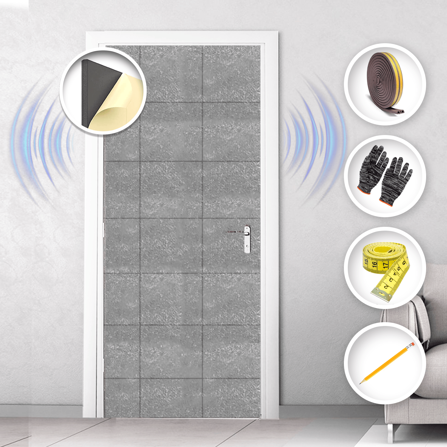 Arrowzoom Soundproof Door Kit KK1184 Gray / 20 pcs - Single Sided - Front / YES