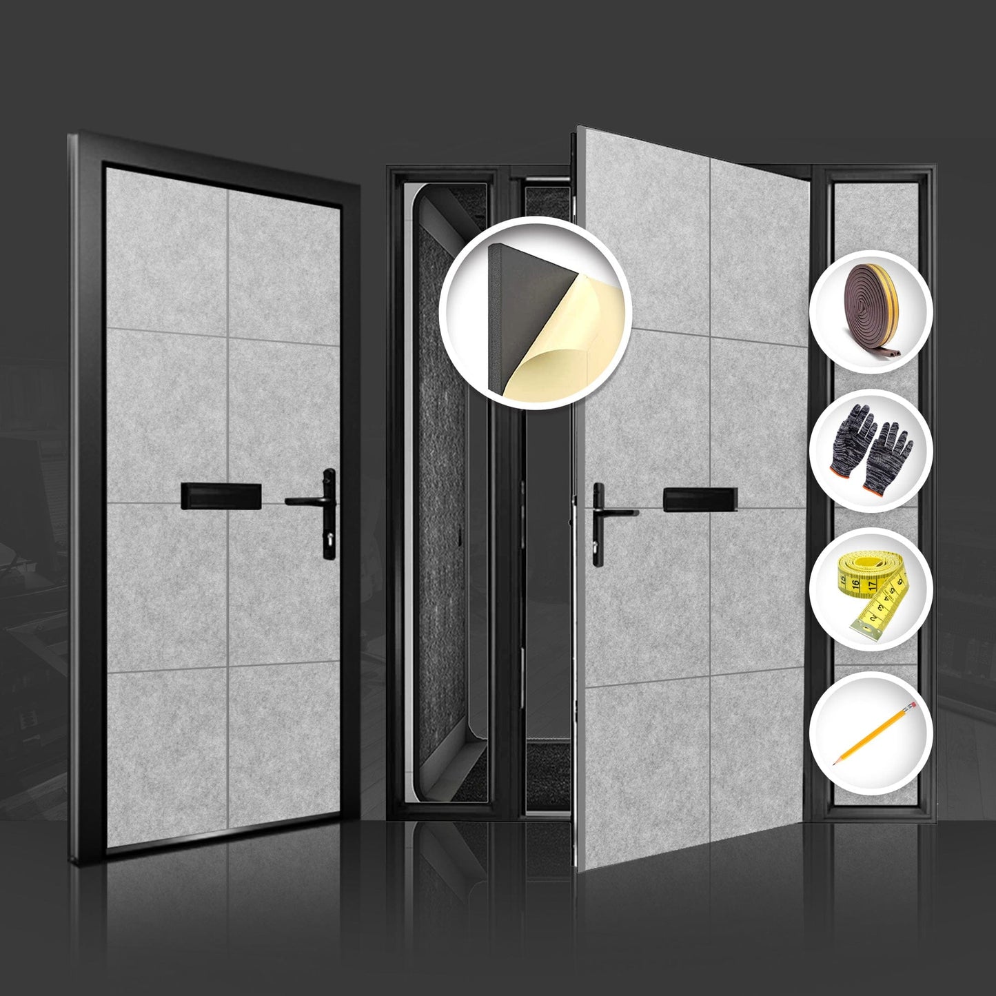 Arrowzoom Soundproof Premium Door Kit Pro - KK1244 Gray / 40pcs - Double Sided - Front & Back / YES