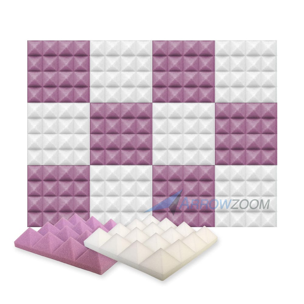 Arrowzoom Pyramid Series  Acoustic Foam Master KK1034 Purple and White / 12 / 25 x 25 x 5 cm/ 10 x 10 x 2in