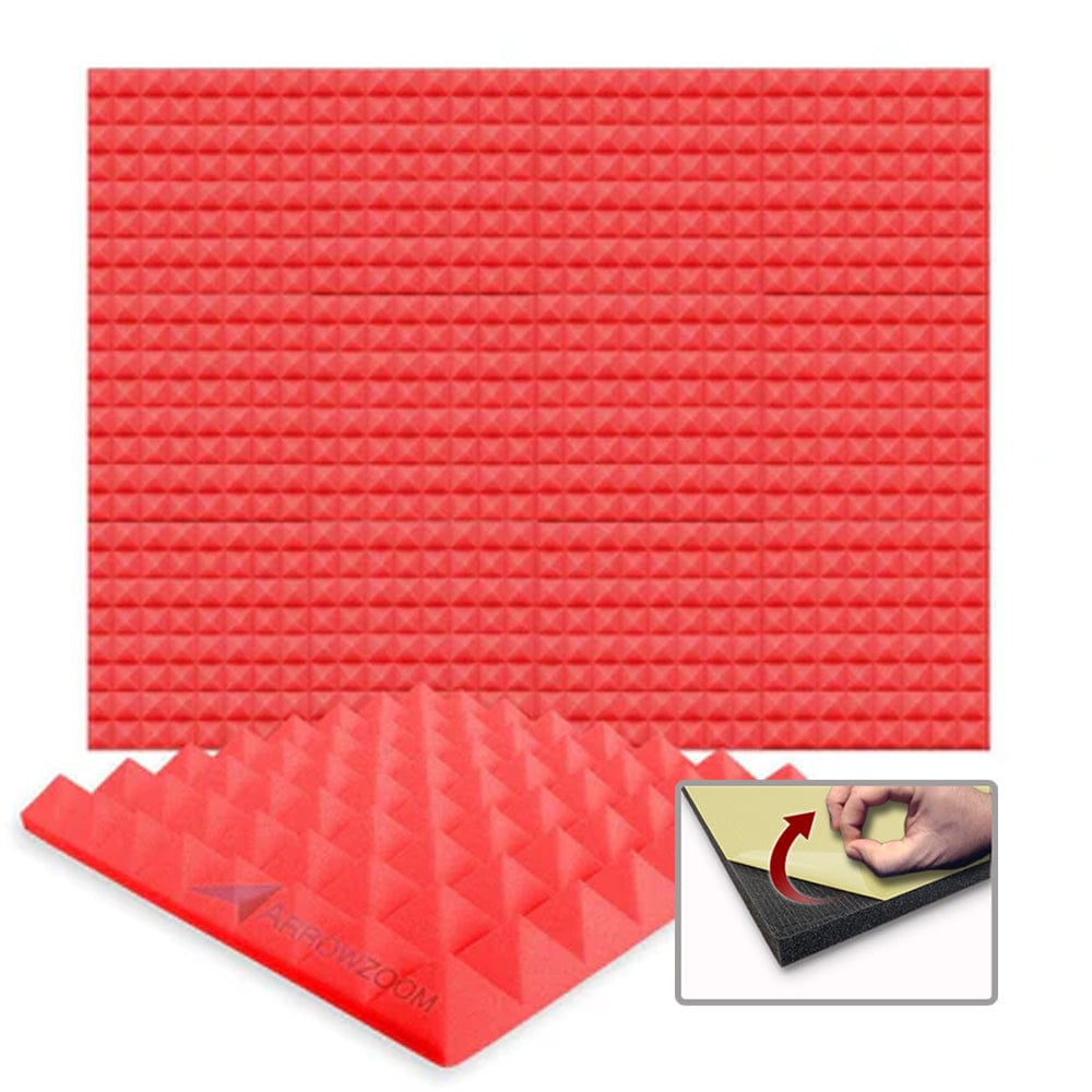Arrowzoom Acoustic Pyramid Foam Series - Solid Colors - KK1034 Red / 1 Piece - 50 x 50 x 5 cm / 20 x 20 x 2 in / Yes Adhesive
