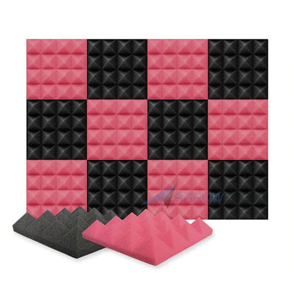 Arrowzoom Pyramid Series Acoustic Foam - Black x Red Bundle - KK1034 Red / Black / 12 Pieces - 25 x 25 x 5 cm/ 10 x 10 x 2in / No