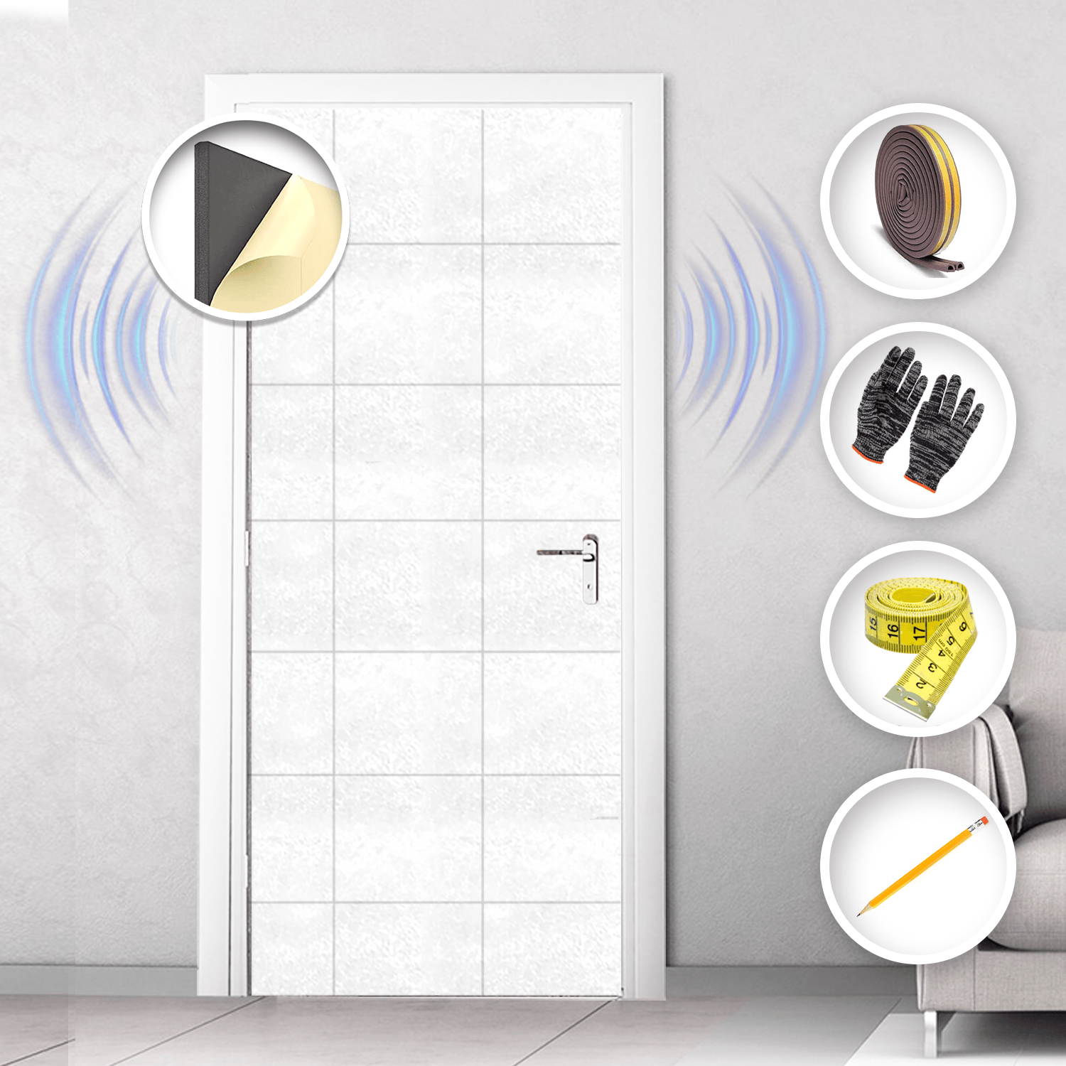 Arrowzoom Soundproof Door Kit KK1184 White / 20 pcs - Single Sided - Front / YES