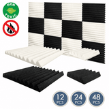 Arrowzoom Wedge Tiles Series Acoustic Foam - Black x Pearl White Bundle - KK1134 White / Black / 12 Pieces - 25 x 25 x 5 cm / 10 x 10 x 2in / No