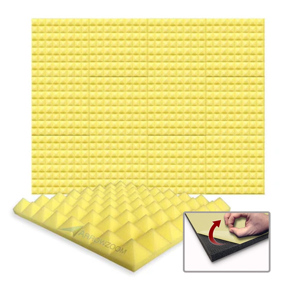 Arrowzoom Acoustic Pyramid Foam Series - Solid Colors - KK1034 Yellow / 1 Piece - 50 x 50 x 5 cm / 20 x 20 x 2 in / Yes Adhesive