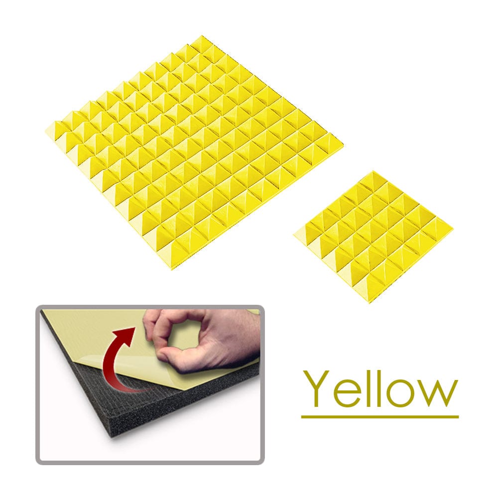 Arrowzoom Pyramid Adhesive Backed Tiles Series Acoustic Foam - Solid Colors - KK1034 Yellow / 1 Piece - 25 x 25 x 5 cm / 10 x 10 x 2in / YES SELF-ADHESIVE