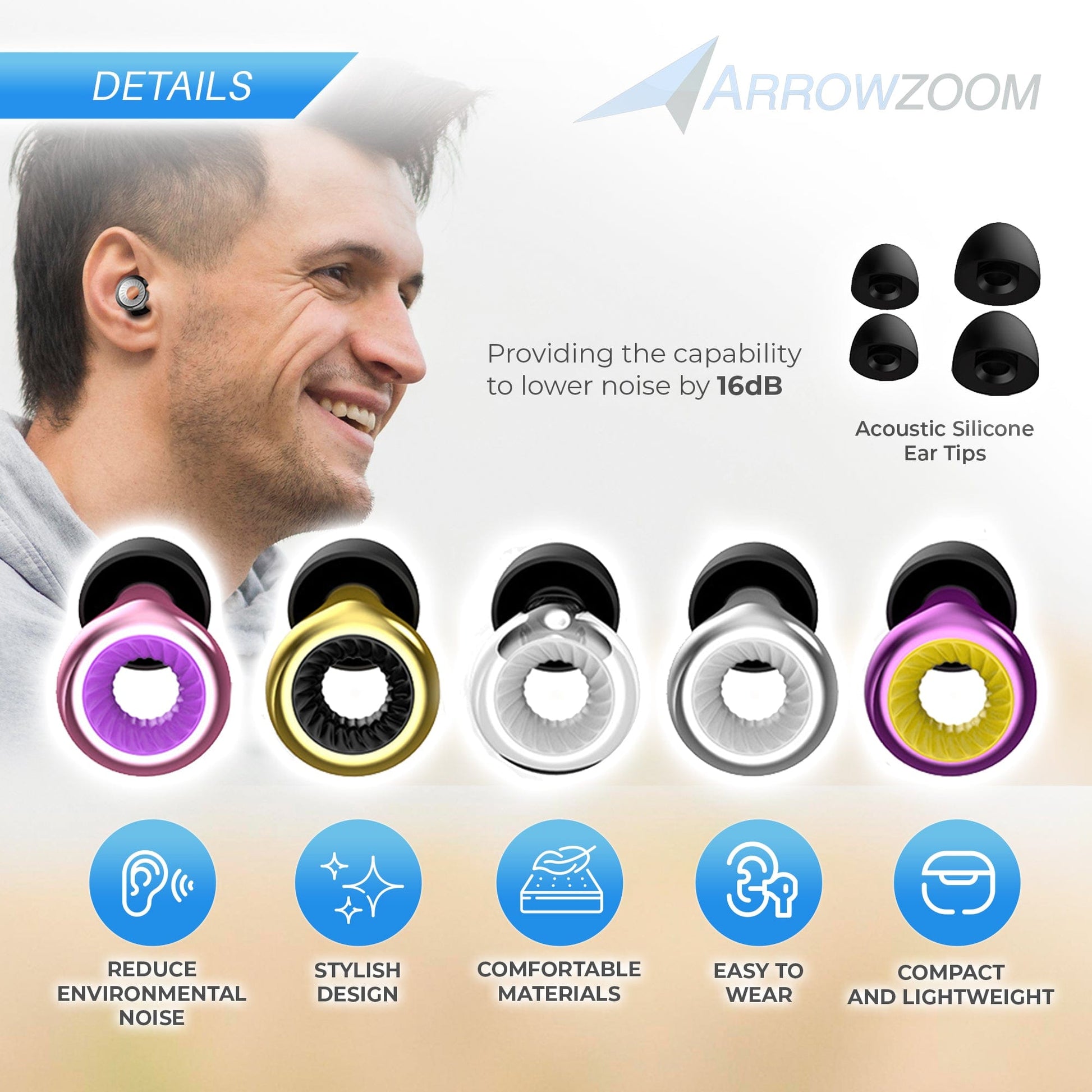 Arrowzoom Noise Cancelling Earplugs for Ultimate Soundproofing & Ear Safety - KK1439