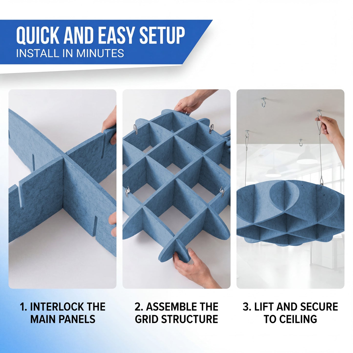 Arrowzoom EchoArt Elegant Sound Absorbers Hanging Ceiling Panels Greyish Blue - KK1463