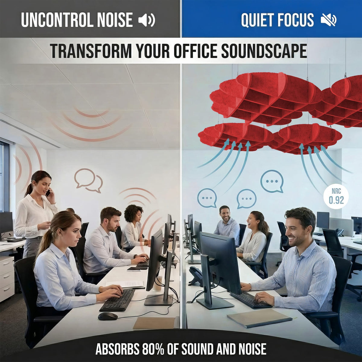 Arrowzoom EchoArt Elegant Sound Absorbers Hanging Ceiling Panels Red - KK1462