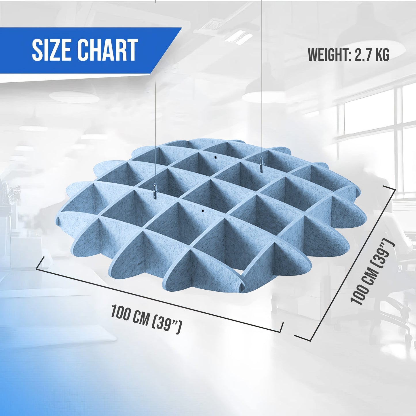 Arrowzoom EchoArt Elegant Sound Absorbers Hanging Ceiling Panels Greyish Blue - KK1463 Blue / 100 x 100 cm (39 x 39")