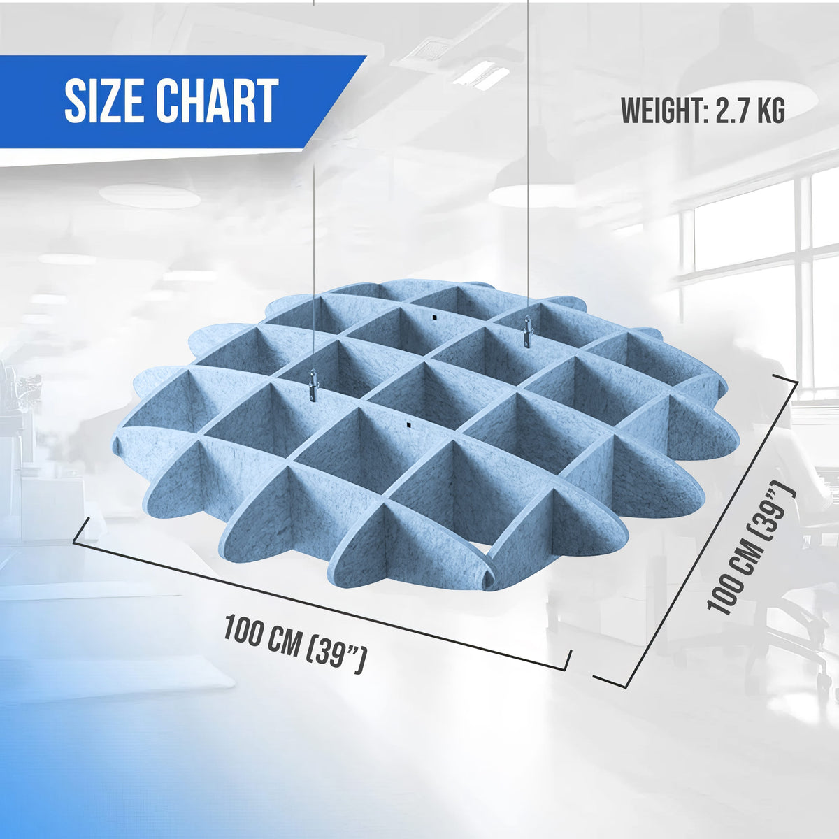 Arrowzoom EchoArt Elegant Sound Absorbers Hanging Ceiling Panels Greyish Blue - KK1463 Blue / 100 x 100 cm (39 x 39")